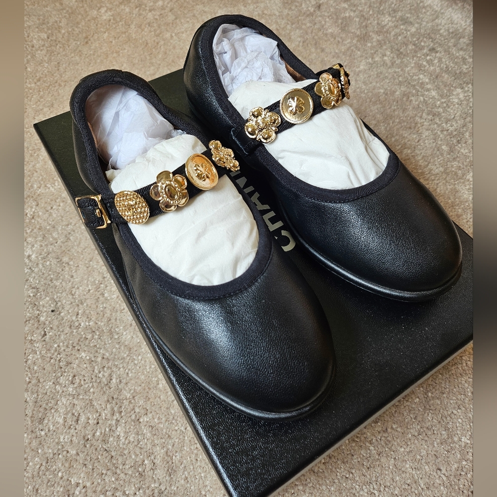 Chanel 24A Charms Mary Jane Black Lambskin 38